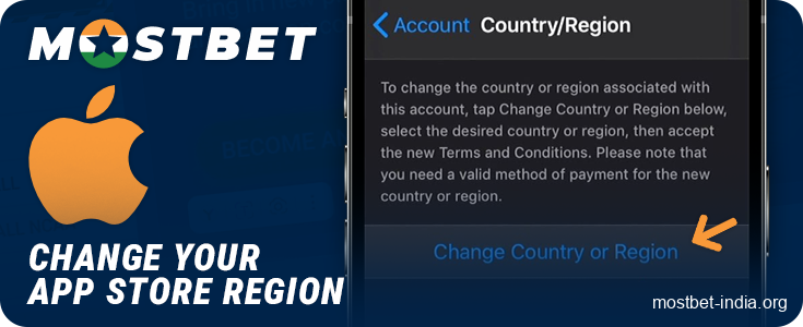 If necessary, change the region in the App Store for the Mostbet app