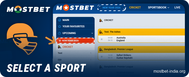 Select a sport to bet on at Mostbet India