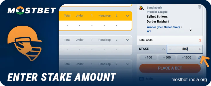 Enter the amount you want to bet on the match at MostBet bookmaker