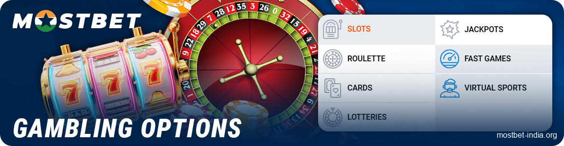 Categories of casino games on the MostBeet India website