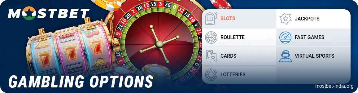 Categories of casino games on the MostBeet India website