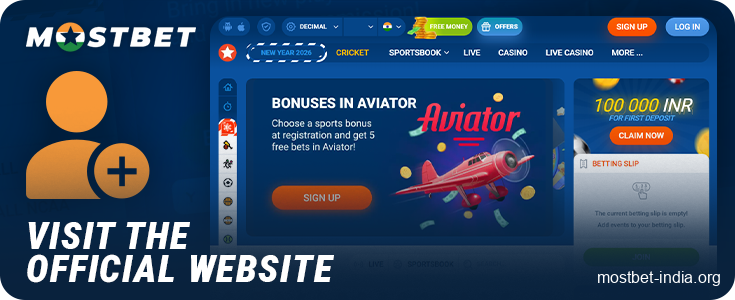 Visit the Mostbet India website to register via email