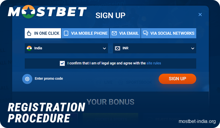The registration process at Mostbet bookmaker for residents of India
